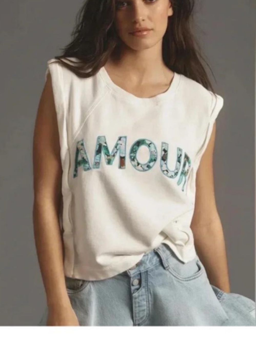Anthropologie Amour Floral Applique Sleeveless Sweatshirt Small